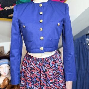 Forenza Vintage 80s Navy Blue Cropped Military‎ Style Jacket Gold Buttons - S